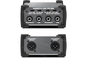 JCANOL PD200 Stereo Passive DI Box Unit Hum Eliminator with GND switch, Input Attenuator to Connect Guitar & Bass, 1/4" instrument Direct Box to Balanced & Unbalanced XLR