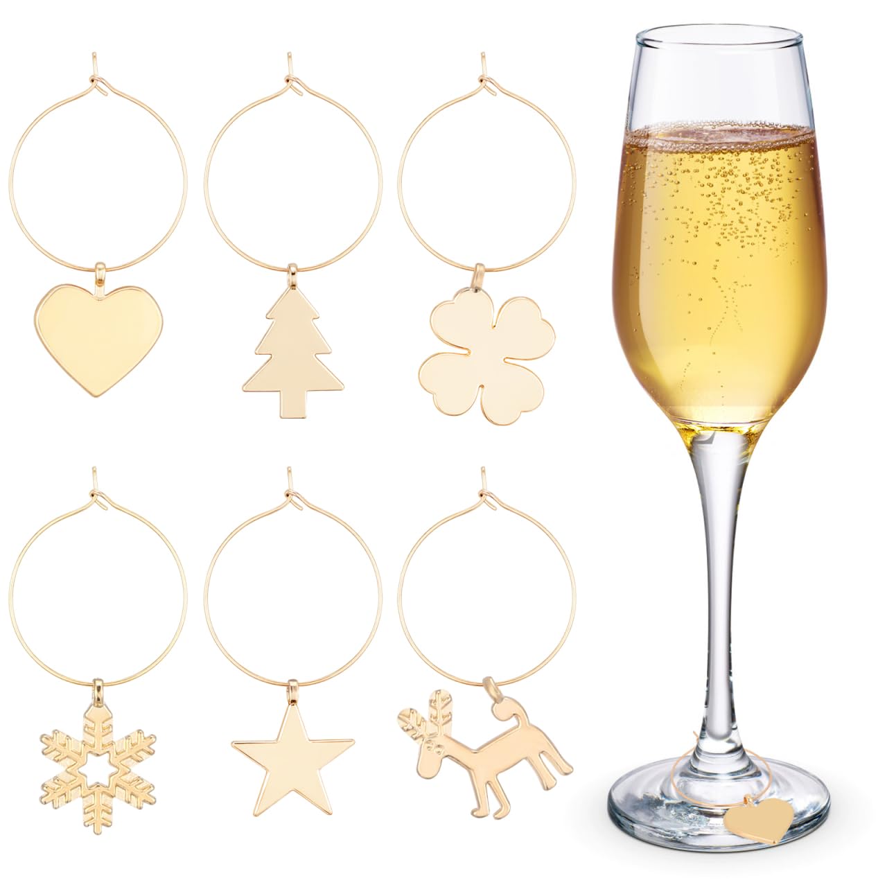Hemoton 6pcs Christmas Wine Glass Charm,Christmas Wine Glass Marker,Wine Glass Pendant Charms,Wine Glass Charm Ring,Wine Glass Tags,Drink Markers for Party Family Gathering (Random Pattern)