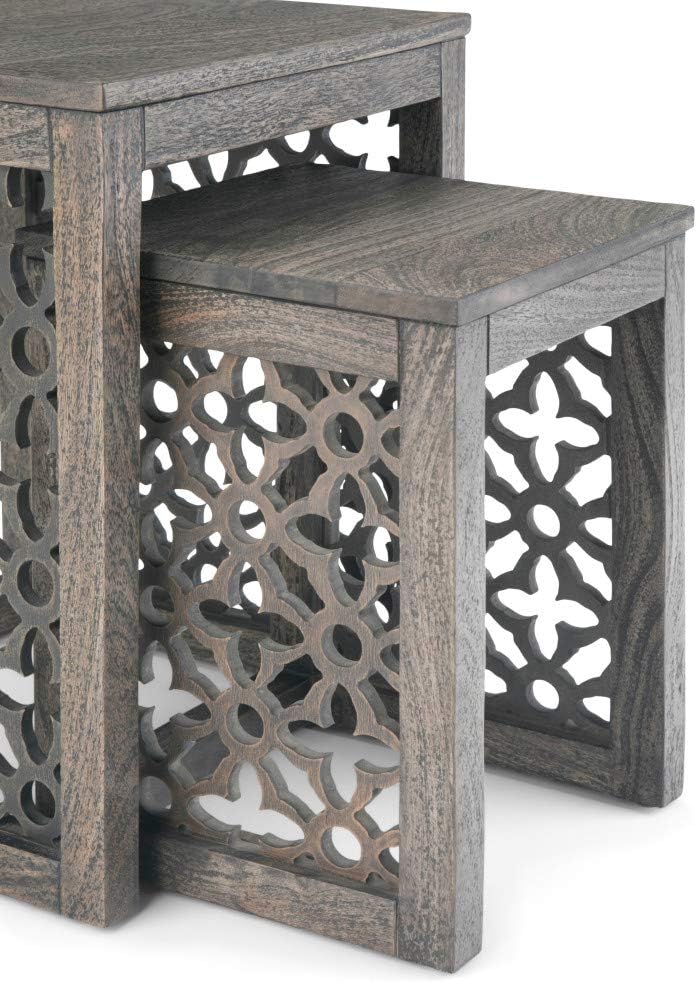 Simpli Home Polly Solid Mango Wood 17 inch wide Square Rustic Contemporary 2 Pc Nesting Table in Barnwood Brown, Fully Assembled, for the Living Room and Bedroom: Furniture & Decor
