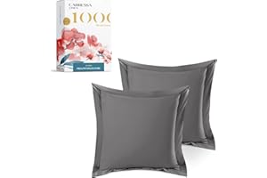 Carressa Linen 100% Egyptian Cotton Pillow Shams - 1000 Thread Count Pack of 2 Euro 18 x 18 Dark Grey Pillow Shams Cushion Cover, Super Soft Decorative Cases, Square Pillow Sham (Envelope Closure)