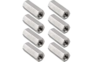 Niooliuk Pack of 8 M5 X 0.8-Pitch 20mm Length Hex Width 8mm Metric Hex Coupling Nut 304 Stainless Steel Rod Coupling Nuts