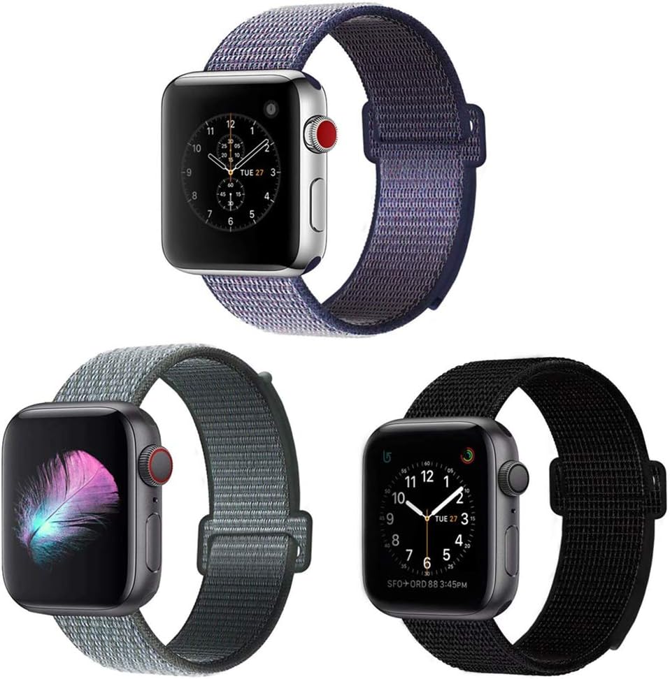 Bracelet Wristband Compatible with Apple Watch Band 38mm 40mm 42mm 44mm Soft Nylon Replacement for iwatch Series 4 3 2 1 (Black/Storm Gray/Midnight Blue, 42/44mm)