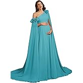 ZJCCKD One Shoulder Maternity Dress for Photoshoot with Cape Sleeve Chiffon A Line Baby Shower Dresses