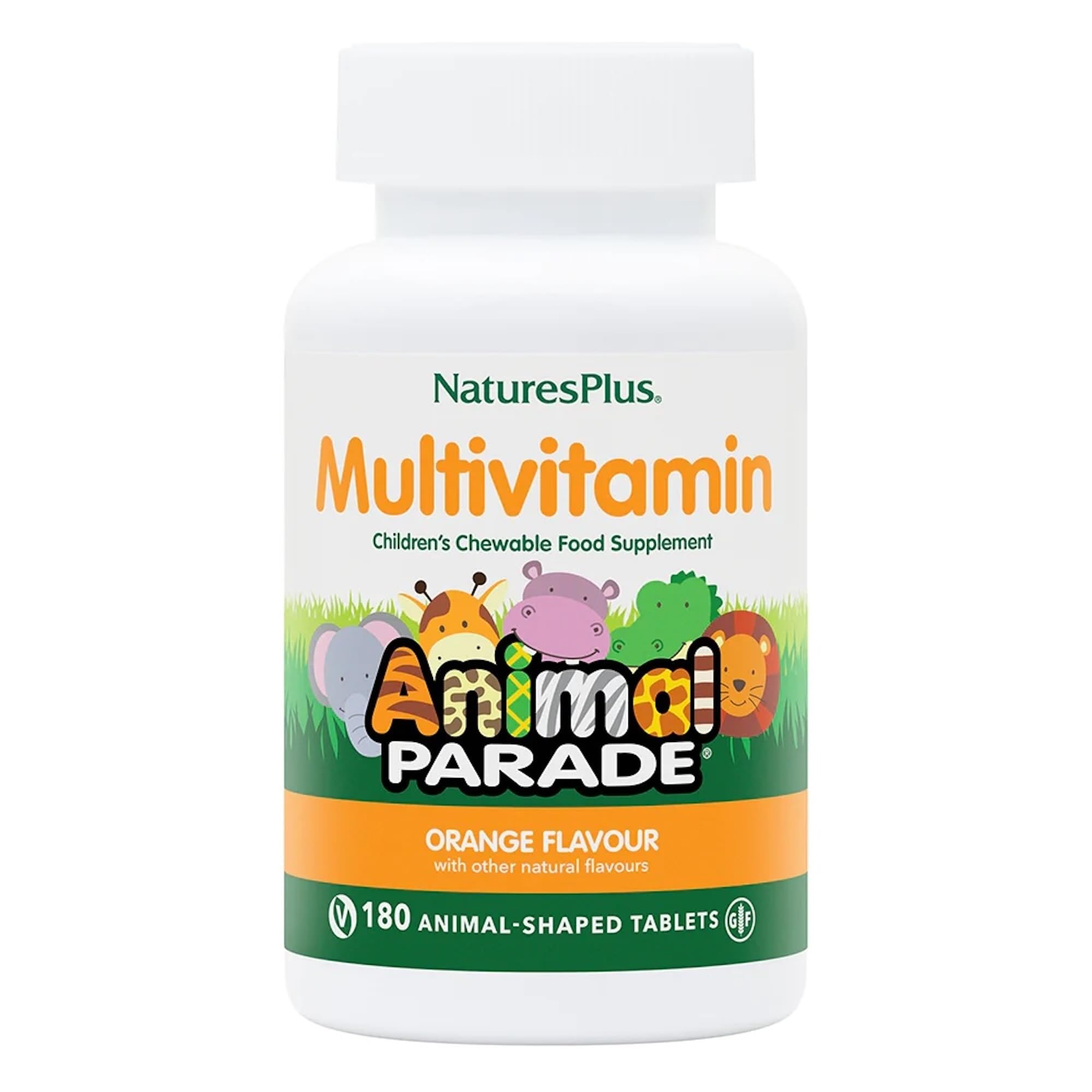 NaturesPlus Animal Parade Children’s Multivitamin Orange Flavour - Plant Based Chewable Multivitamin for Kids - Gluten Free, Vegan - 180 Chewable Tablets
