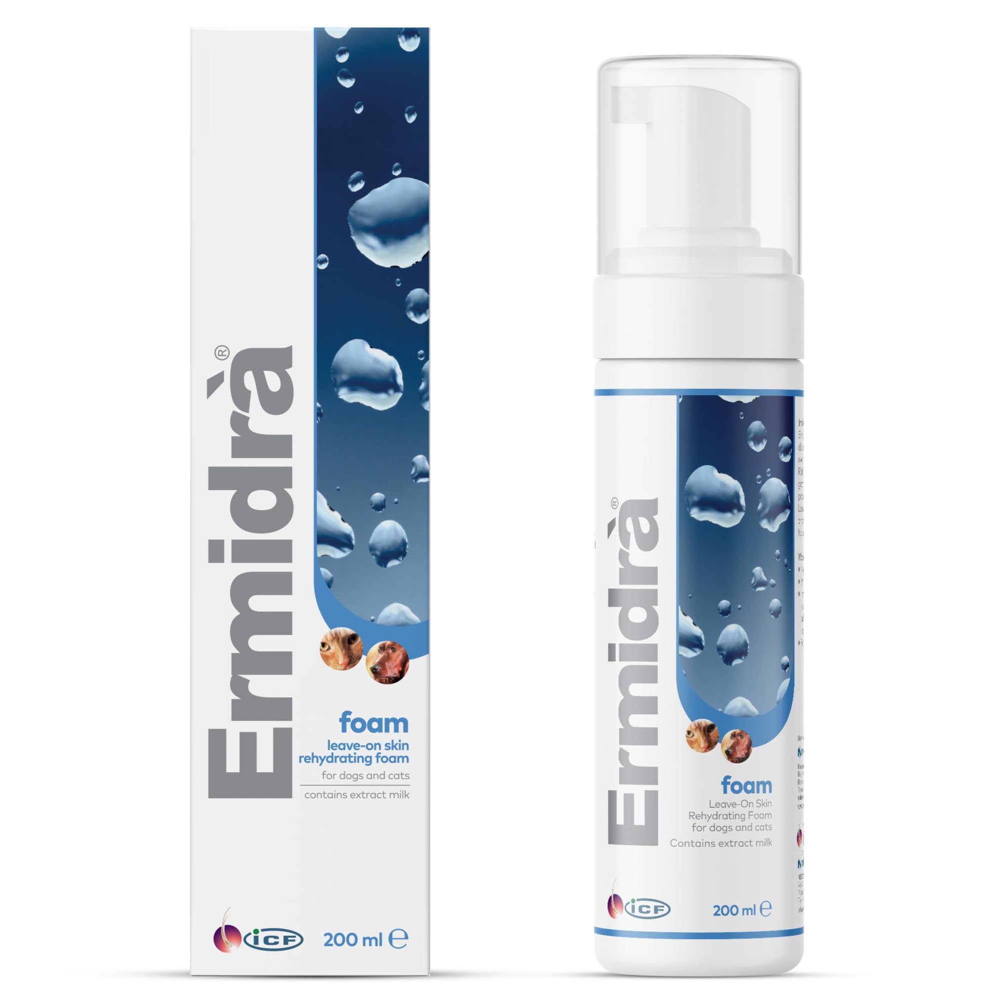 ICF | Ermidrà® Mousse Dog & Cat Dry Shampoo | Foam for Cleansing Soothing & Itch Relief | Relieves Dog & Cat Dry Skin, Rash, Scratching | 200 ml