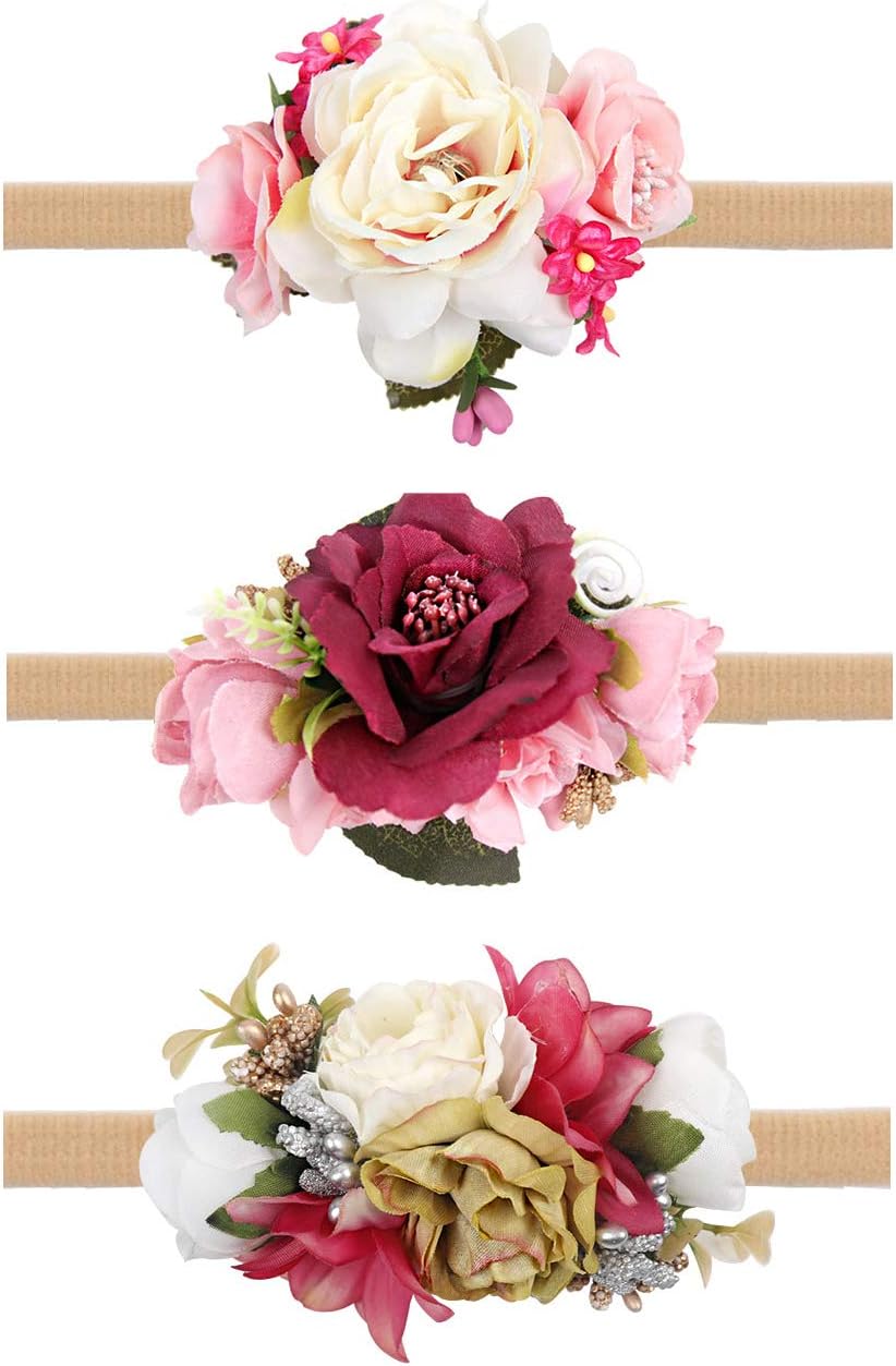 Floral Headbands For Baby Girls Lightweight Flower Nylon Elastic Hair Band For Newborn Infant Toddler