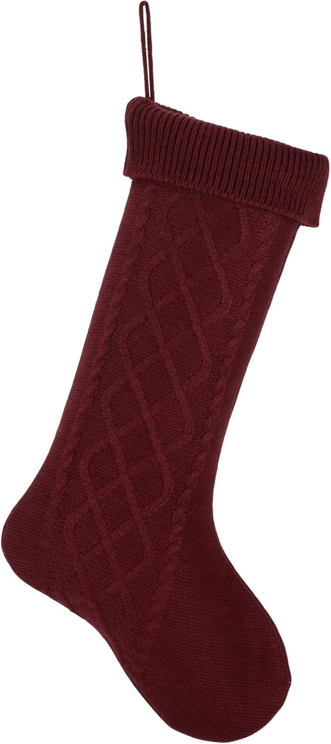 Stockings & Holders - Elanze Designs Burgundy 18.5 inch Cable Knit Christmas Stocking with Ribbed Cuff