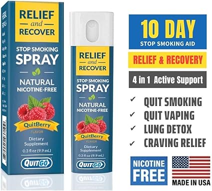 Amazon.com: QuitGo Herbal Spray, Instant Craving Relief \u0026 Recovery, Calming, Effective, Satisfying Nicotine-Free Stop Smoking Remedy, Helps Prevent The Urge to Smoke All Day (Quit Berry, Single Pack): Health \u0026 Personal Care