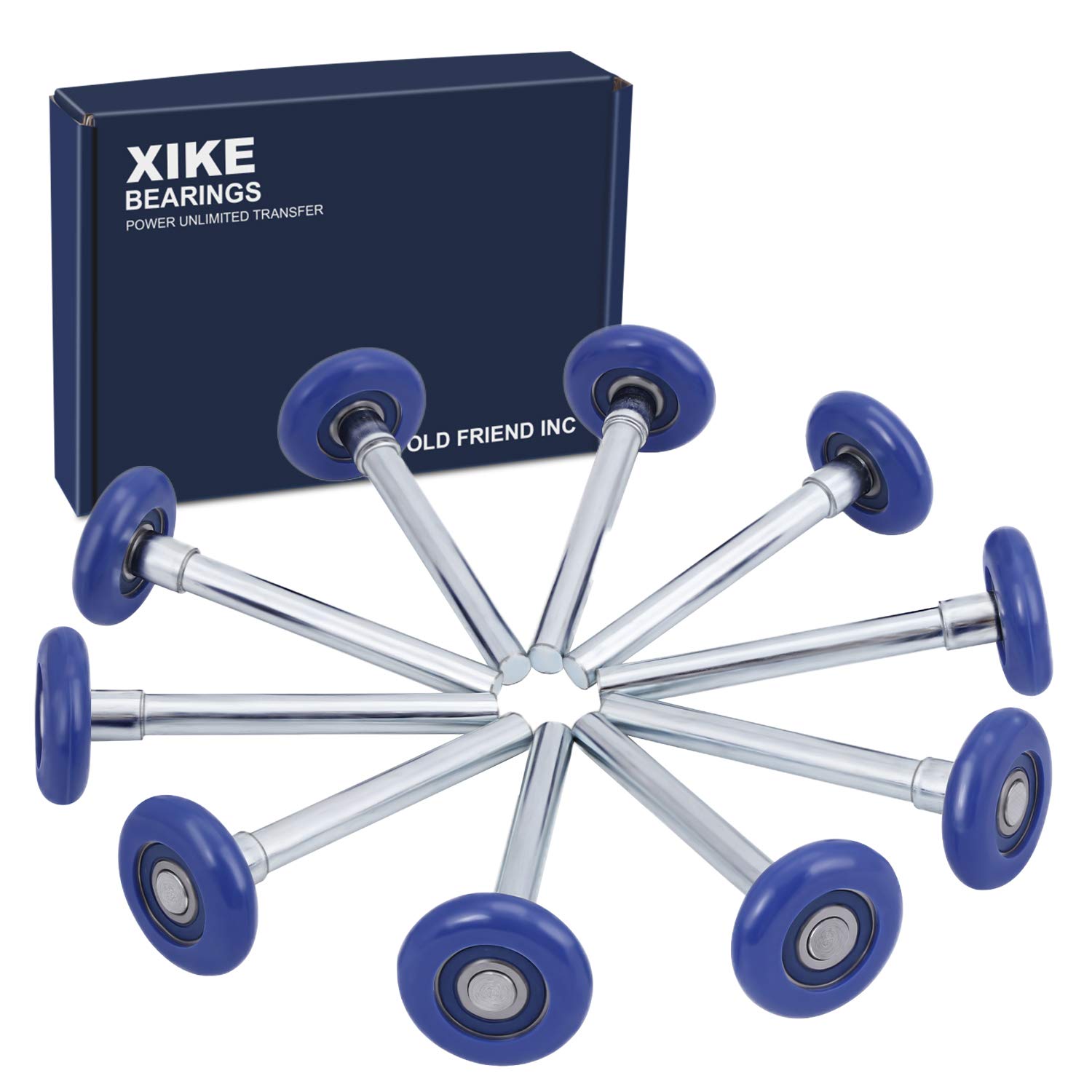 Photo 1 of XiKe 10 Pack Blue 2" Nylon Garage Door Roller 4" Stem, Quiet/Durable and High Load, Use 6200-2RS Double Seals Precision Bearings.