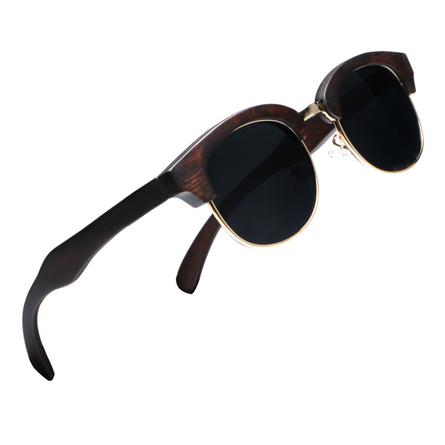 Ablibi Real Ebony Wood Polarized Sunglasses for Mens Semi Rimless Classic Shades(Ebony Wood, Grey)