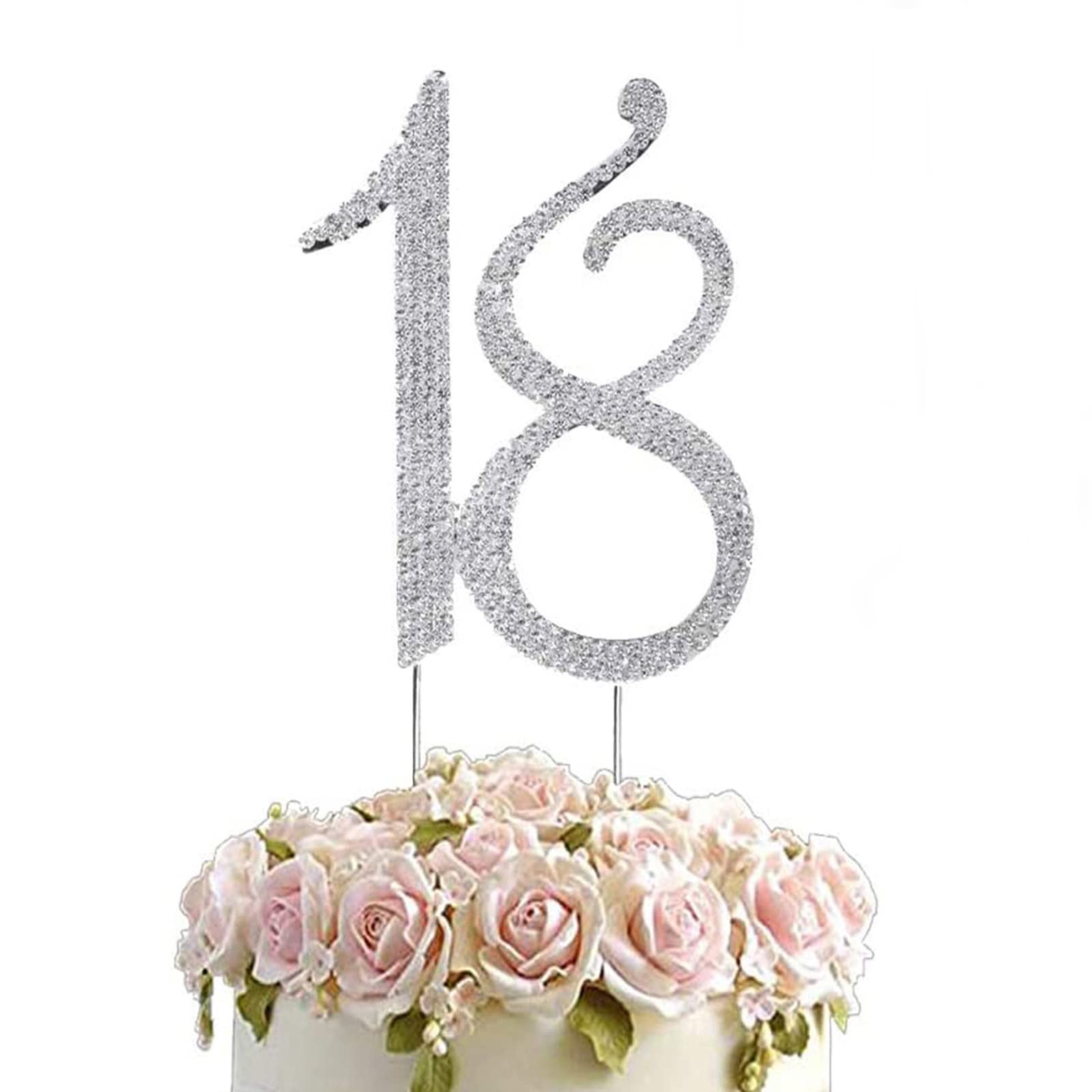 18 Number Silver Cake Topper, 18 Number Rhinestone Cake Topper for Party Supplies, for Anniversary, Party Decoration, Birthday Cake Decoration (Silver)