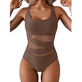 B2prity Women's Mesh One Piece Swimsuit Tummy Control Sexy Bathing Suit Push Up Swim Suit Slimming Swimwear