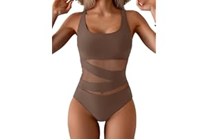 B2prity Women's Mesh One Piece Swimsuit Tummy Control Sexy Bathing Suit Push Up Swim Suit Slimming Swimwear