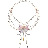 MOSTORY Woodland Butterfly Fairy Necklace - Renaissance Necklace for Fantasy Fairycore Jewelry Renfaire Outfit Women Cosplay