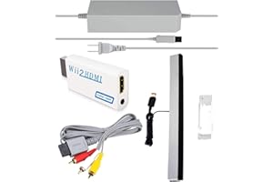 4 in 1 Wii Replacement Cables Set, AC Power Adapter, Wii to HDMI Converter with Full HD 1080P, Wired Motion Sensor Bar, Compo