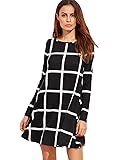 SheIn Women's Grid Check Print Long Sleeve Swing Dress