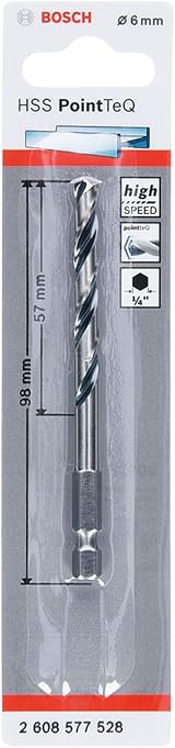 Bosch PointTeQ Hex Drill Bit 6.0 mm for Metal 98 mm Ø 6 mm 1/4 in Hex