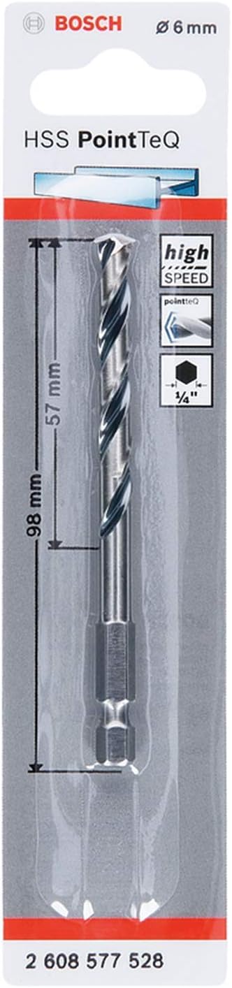 Bosch PointTeQ Hex Drill Bit 6.0 mm for Metal 98 mm Ø 6 mm 1/4 in Hex