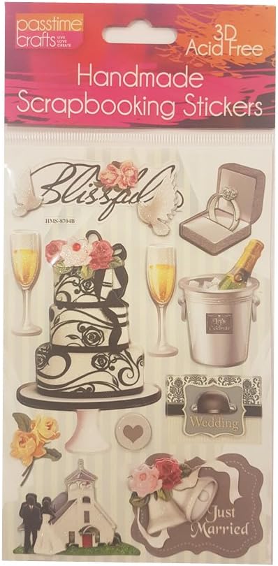 Passtime Crafts 3D Wedding Stickers with Glitter Accents - Pack of 2 Sheets 7775