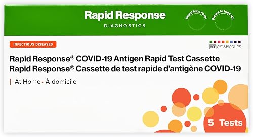 BTNX's Rapid Response COVID-19 Antigen Rapid Test Cassette – At home health care, results in 10 minutes, easy to use, nasal swab, self-testing (5 Tests) Expiration Date: Oct 15, 2026.