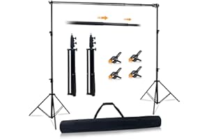 HABOKE Photo Studio Backdrop Stand Support System,10'x10' Adjustable Backdrop Stand Kit with Backdrop Clip and Storage Tote for Portrait and Studio Photography