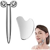 InfiniteRelax 3D Gua Sha Facial Tools Metal Face Roller Stainless Steel Gua Sha Set Cooling Massage Tools for Reduce Puffiness, Firm Skin, Anti-Aging Care - Daily Facial Sculpting Gift for Women