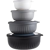 COOK WITH COLOR Prep Bowls with Lids- Wide and Deep Nesting Plastic Small Mixing Bowl Set with Lids, 8 Piece Set - Wide Bowls, Black/White