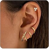 Apsvo 14K Gold Plated Hoop Earrings Set for Women, Small Hoop Earrings Lightweight Cubic Zirconia Huggie Hoops Hypoallergenic Gold Stack Earrings Trendy Jewelry Gifts