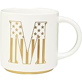 COLLECTIVE HOME - Monogram Ceramic Mug, 15oz Patriotic Letter Tea Cup, Elegant Independence Day Design, Personalized Mug for 4th of July, Ideal Gift for Him, Brother, or Father, White (M)