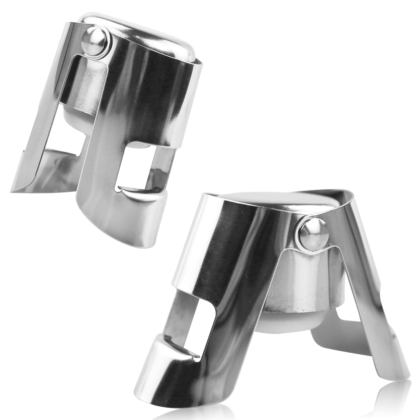 LAMXD 2 Pcs Champagne Stopper, Stainless Steel Vacuum Wine Stopper Prosecco Bottle Sealer, Sparkling Wine Saver, Silver