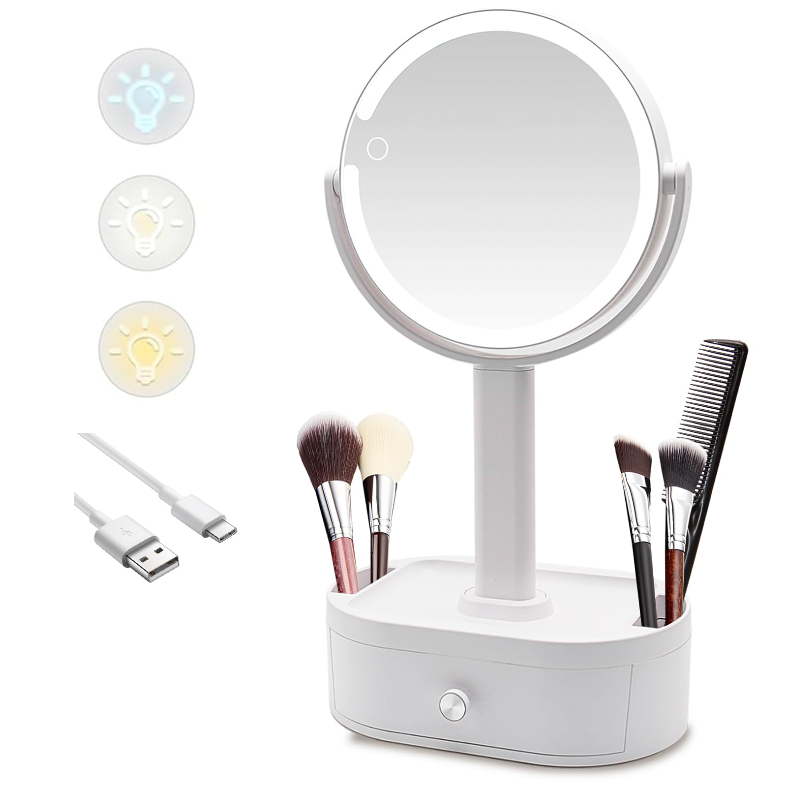 Photo 1 of SANYCASA Makeup Mirror with Lights, 10X Magnifying Mirror with Light - 80 LED Vanity Mirror, 3 Color Modes & Stepless Dimming, Lighted Makeup Mirror with Magnification, Shatterproof & Stable Base