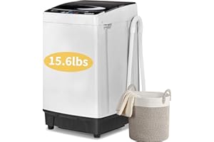 Winado 15.6LBS Portable Washing Machine, Full-Automatic Laundry Machine with Stainless Steel Drum, 10 Wash Programs Compact Washer and Spin Dryer Combo with Drain Pump for Apartment, Dorm, Home