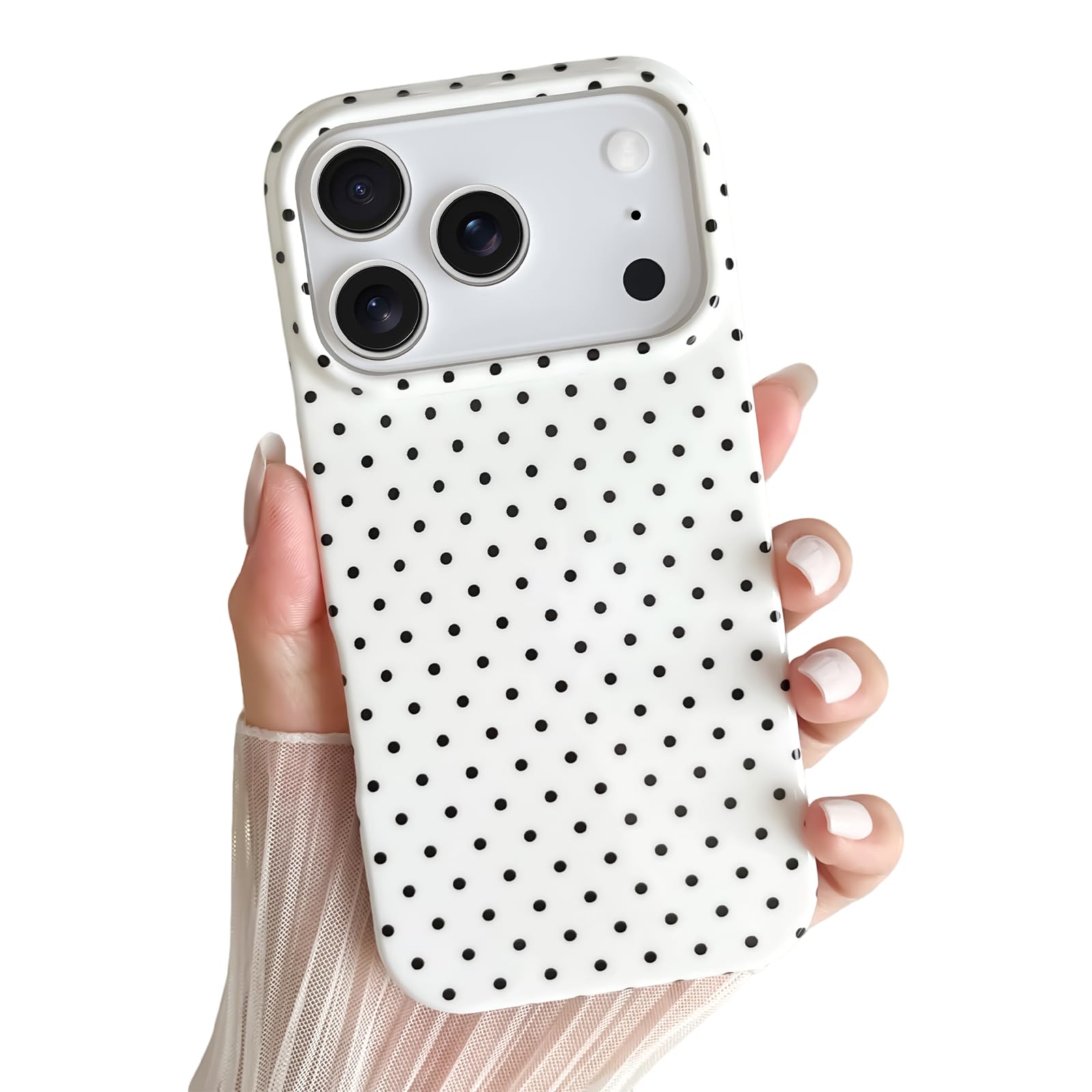 Yeddabox for iPhone 17 Pro Max Case Cute Polka Dot Phone Case Soft TPU Slim Shockproof Phone Cover for Women Girls, White