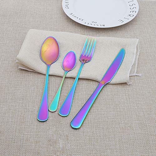 Lightahead 24pcs Rainbow colored Iridescent Stainless Steel Flatware Tableware Cutlery Set in attractive Black Gift Box (Multicolored) - Thumbnail 3