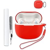 for Skullcandy Rail/Skullcandy Rail ANC Case Cover, Soft Silicone Protective Portable Scratch Shock Resistant Compatible with Headphone Hard Shell with Cleaner Kit & Carabiner & Lanyard,Red