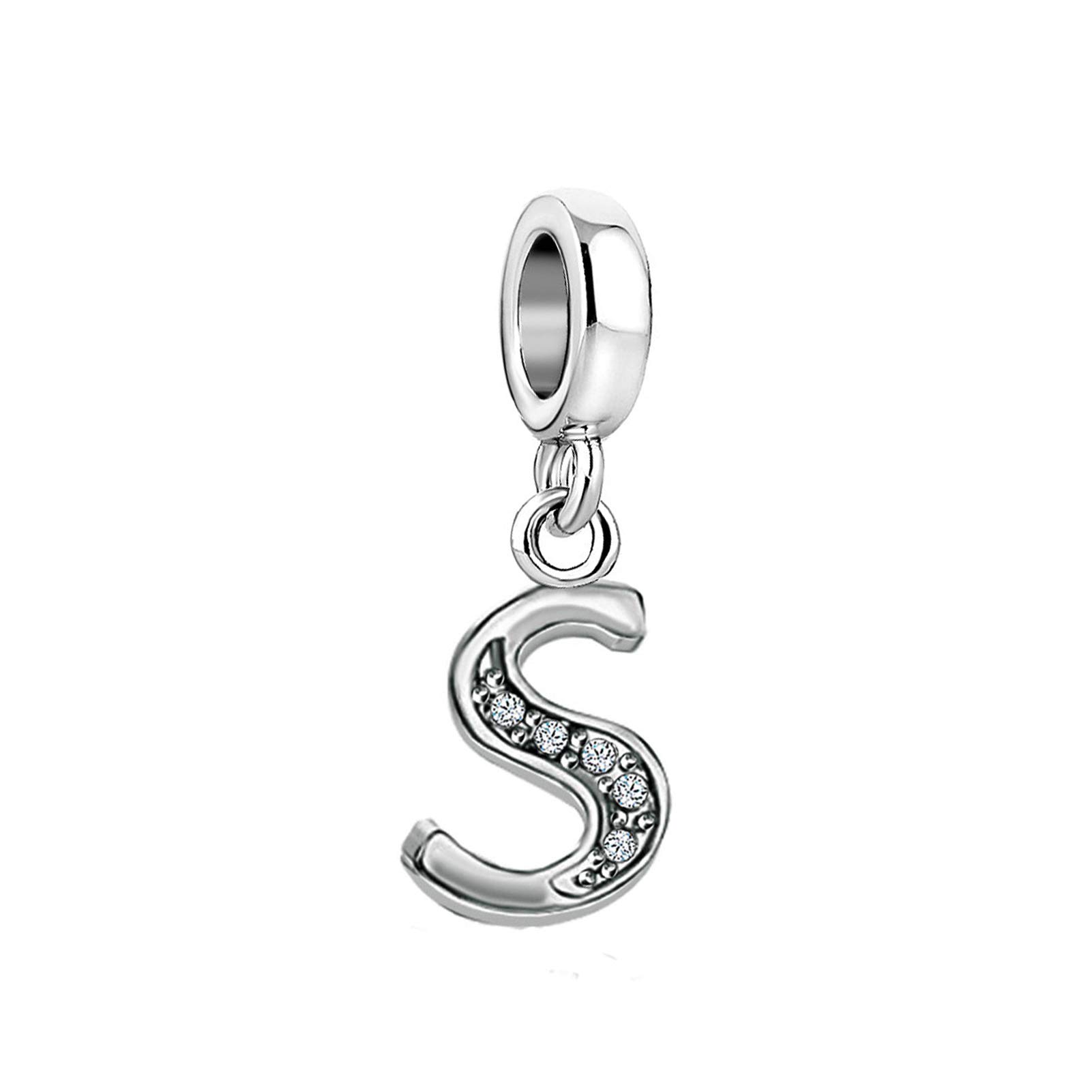 S Initial Sparkling Letter Charm fits Pandora Charms Bracelets Name Alphabet Christmas Birthday Jewellery Gift for Women Daughter Granddaughter Sister Friendship
