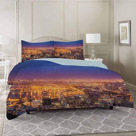YUAZHOQI Bedding Duvet Cover 3 Piece Set, Cape Town Panorama at Dawn South Africa Coastline