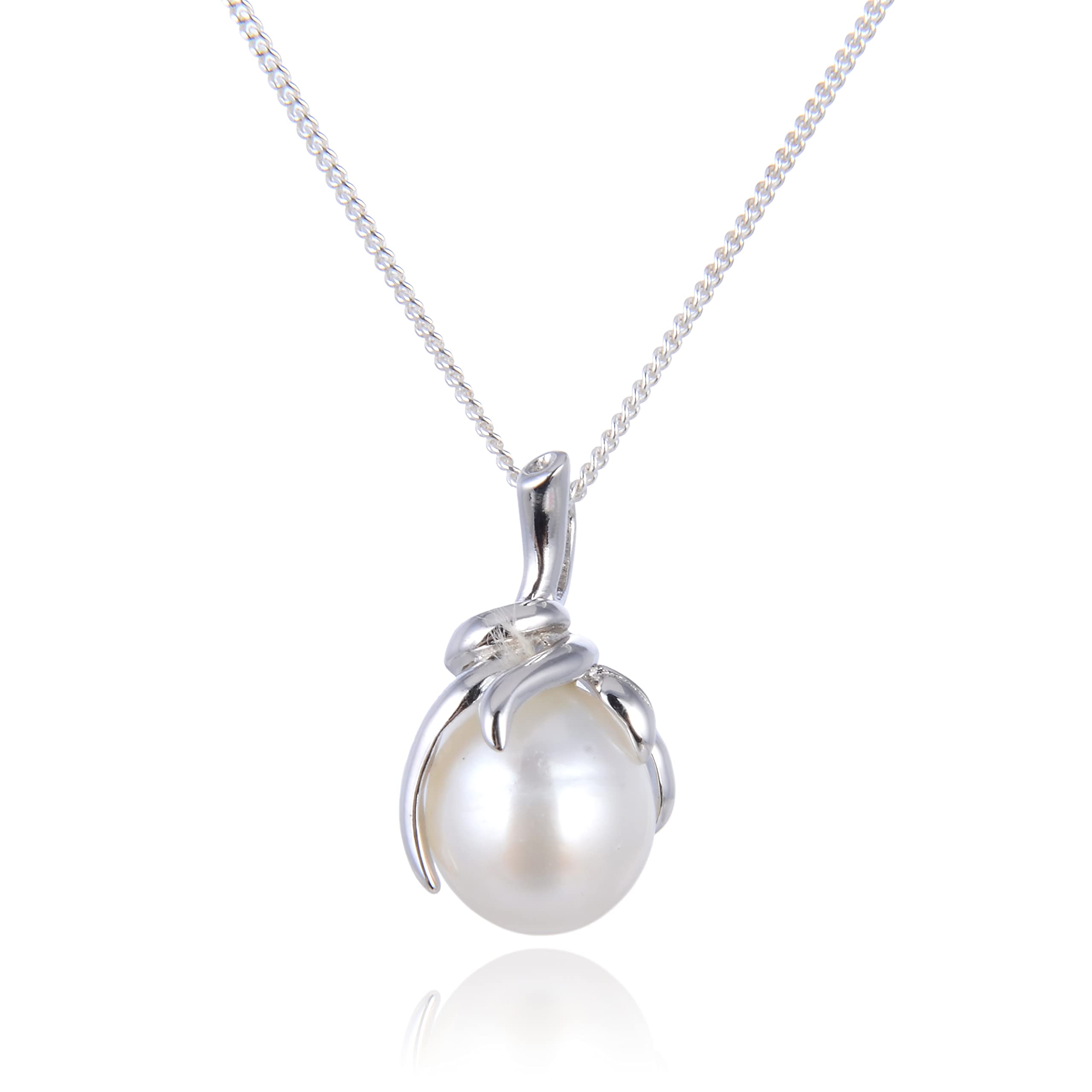 Jo & Co. Art Nouveau Freshwater Pearl and 18" Sterling Silver Curb Chain Necklace, 925 Sterling Silver, Contemporary Packaging