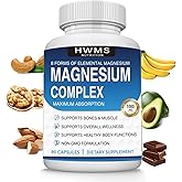 Magnesium Complex Supplement 8 Elemental 1000mg - Citrate, Malate for Easy Absorption for Bones, Muscle, Recovery, Energy, Vegan Non-GMO 90 Capsules A