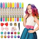 Hair Chalk, 10 Colors Hair Chalk Pens Set Non-toxic Washable Temporary Hair Dye for Kids Women And Teen- Best Birthday Christmas Halloween New Year Gifts for Girls Boys