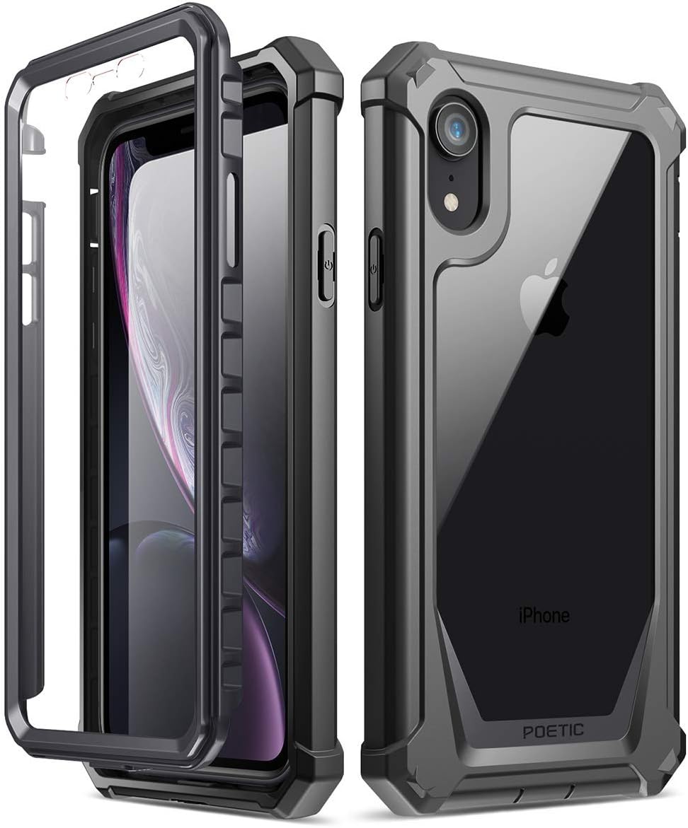iPhone XR Case, Poetic Guardian [Scratch Resistant Back] Full-Body Rugged Clear Hybrid Bumper Case with Built-in-Screen Protector for Apple iPhone XR 6.1" LCD Display Black