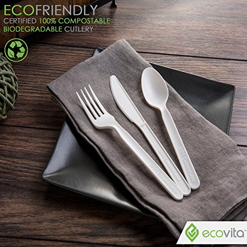 100% Compostable Disposable Forks Biodegradable Cutlery Set - 140 Large Utensils (7 in.) EcoFriendly Durable and Heat Resistant with Convenient Tray by Ecovita - Thumbnail 2