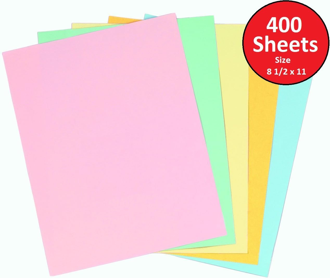 1InTheOffice Pastels Colored Copy Paper, Assorted, 8.5 x 11 inch Letter Size, 20lb Density, (400 Sheets) : Office Products