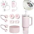 Mefaster Stanley Cup Accessories Set Includs 6Pcs Silicone Spill Proof Stopper, 2Pcs Straw Cover Cap for 9-10 mm Straw, 1Pcs Silicone Boot for Stanley Cup 40oz&30oz Tumbler (Rose Quartz), standard
