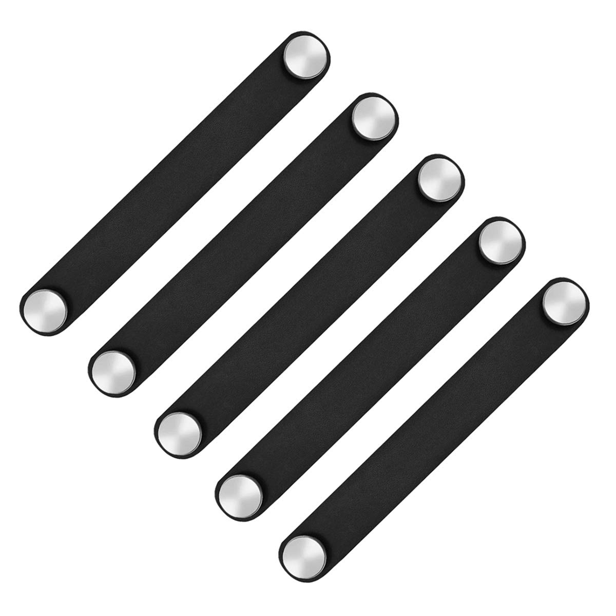 POFET 5pcs Nordic Wardrobe Cabinet Door Handle Soft PU Leather Door Handles for Cupboard Drawer Pull Knobs Furniture Hardware(26 x 170mm)- Black