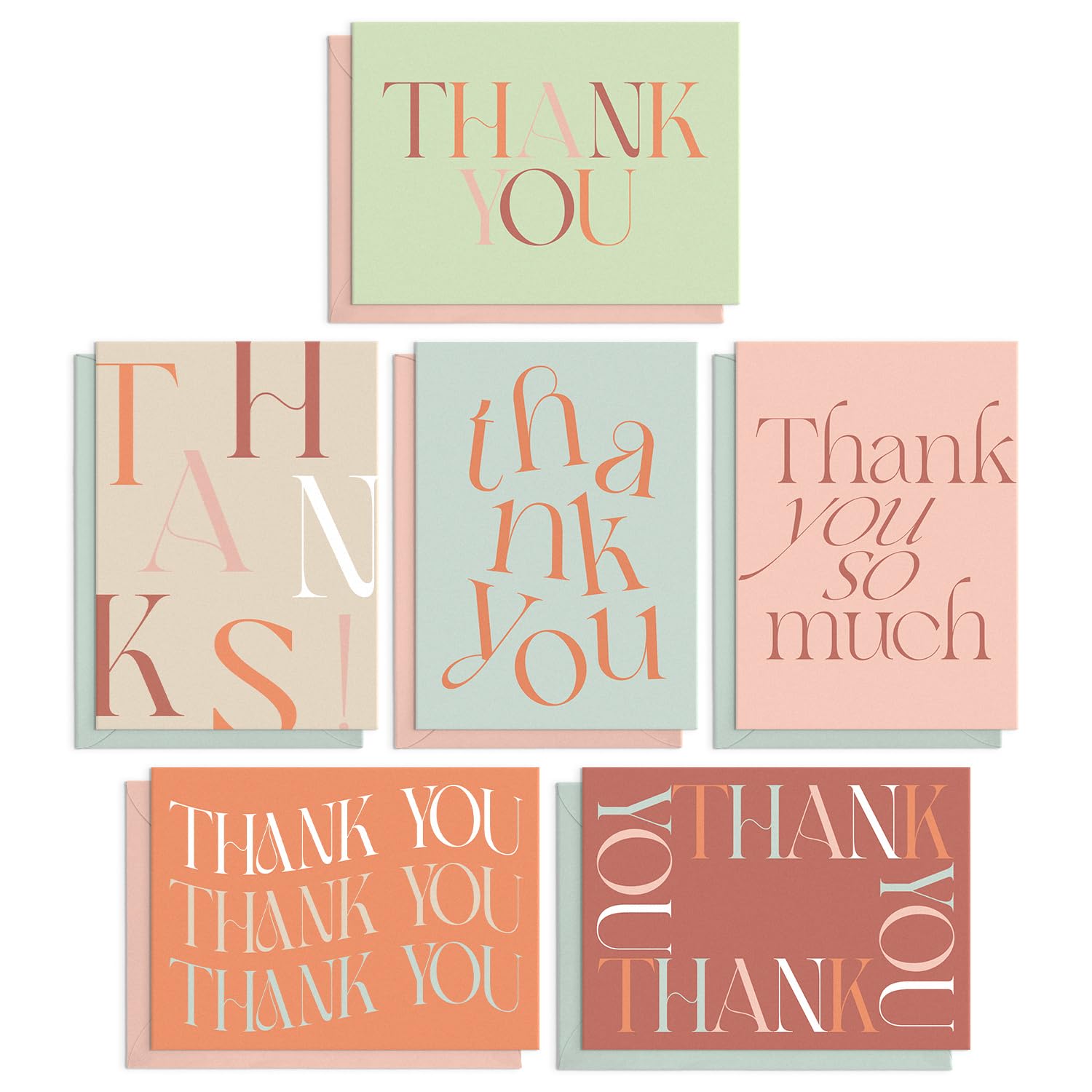 S&O Boho Thank You Cards with Envelopes, Blank Decor Sheets for Handwritten Messages, Set of 24 Greeting notes and covers, Assorted Thank You Cards with Stylish Color Envelopes to Mix & Match