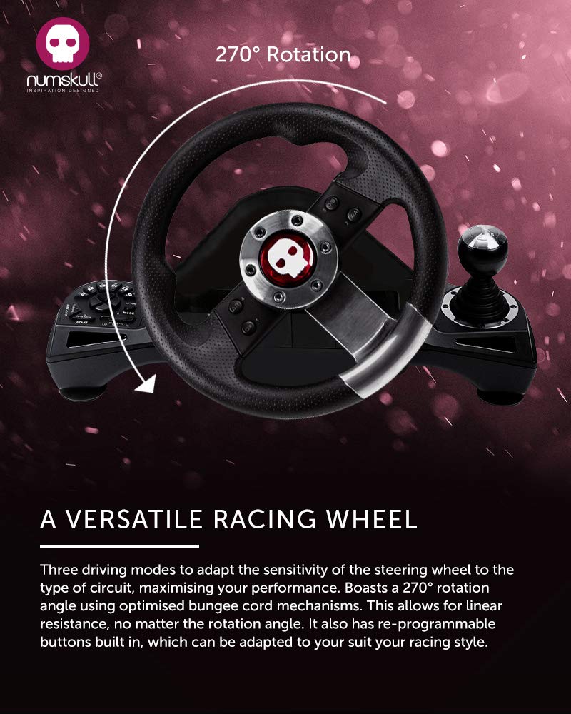 Numskull Pro Steering Wheel with Pedals and Gear Stick - For Playstation 3, PS4, PC, and Xbox One - Realistic Steering Wheel Controller Accessory for Console Car Racing Simulator Driving Games: Video Games