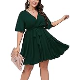 SCOMCHIC Women's Plus Size Summer Dresses Short Sleeve Wrap V Neck A Line Skater Mini Short Dress XL-4XL
