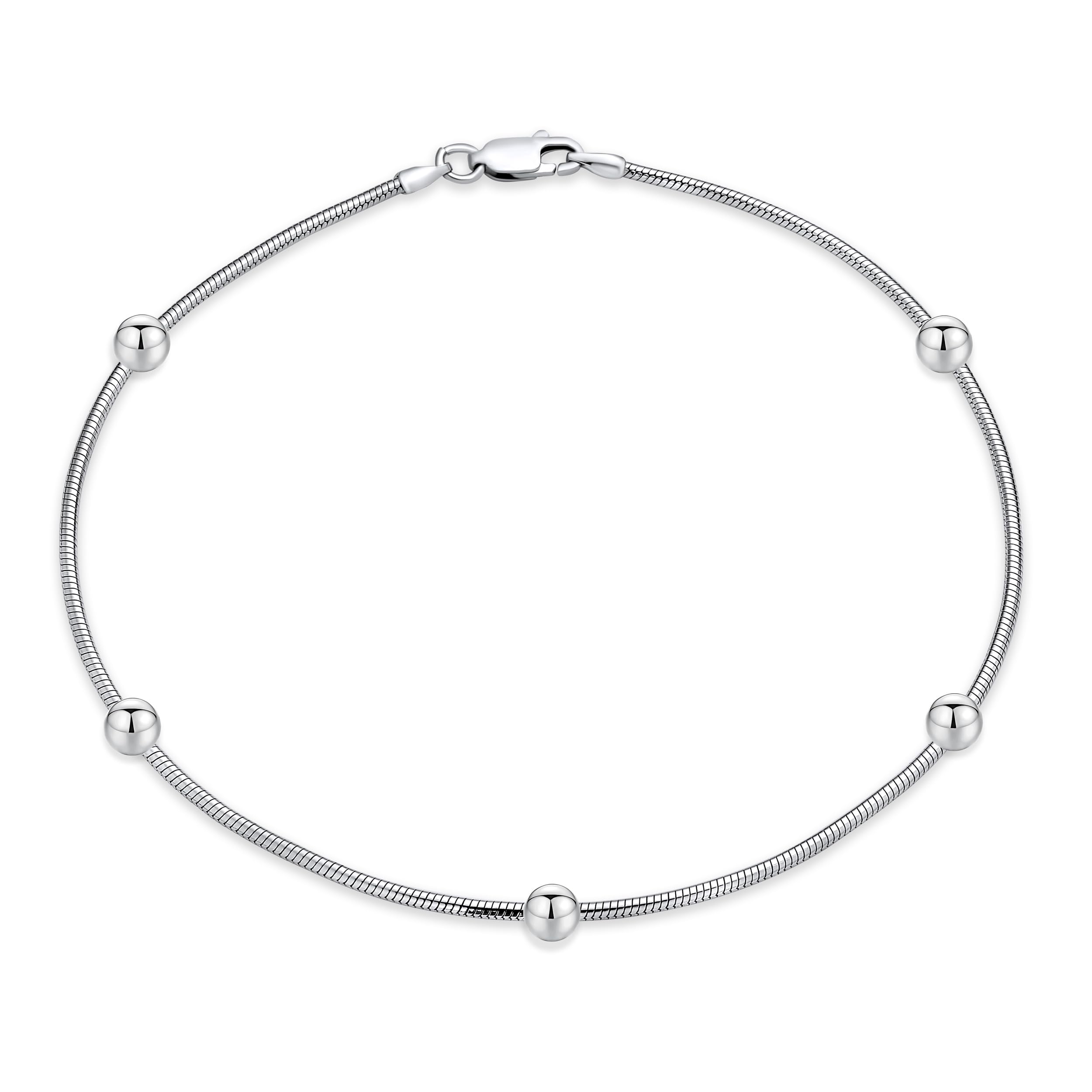 Bling Jewelry Simple Plain Ball Bead Snake Chain Anklet Ankle Bracelet For Women Teens .925 Sterling Silver Made In Italy 10 Inch 1.5MM Ball