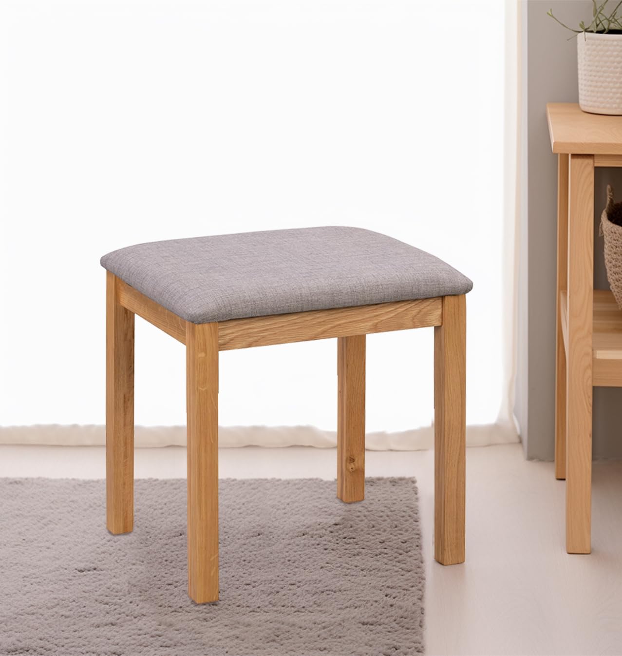 Hallowood Furniture Hereford Oak Stool for Dressing Table, Stylish and Durable Dressing Table Stool, A Perfect Addition to Bedroom or Vanity with Elegant and Functional Design